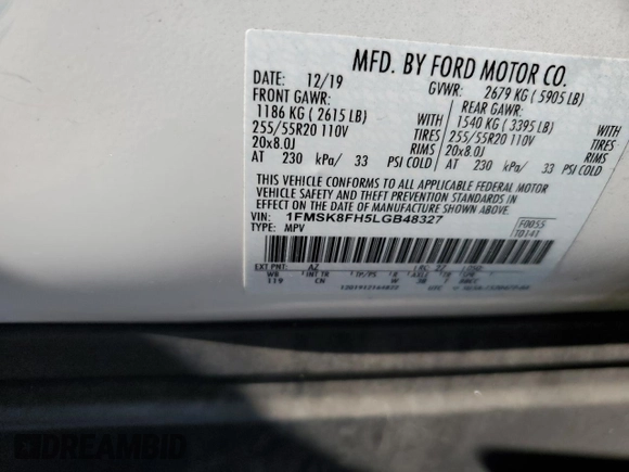 2020 Ford Explorer Limited с VIN 1FMSK8FH5LGB48327, выставлен на аукционе Copart как лот 57556275 с пробегом 166 107 миль миль и Списание • Salvage title. История ставок и продаж доступна на DreamBid. Изображение 13.