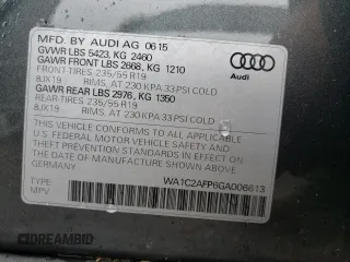 2016 Audi Q5 Premium with VIN WA1C2AFP6GA006613, listed as a Copart auction lot 57469695 with 106,187 mi miles and Salvage title. Bid and sale history available at DreamBid. Image 13.