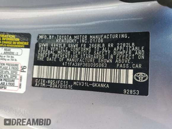 2006 Toyota Solara SE z VIN 4T1FA38P36U095063, wystawiony jako Copart lot #56457965 z przebiegiem 196 556 mil mil oraz Szkoda całkowita • Salvage title. Historia ofert i sprzedaży dostępna na DreamBid. Obrazek 12.
