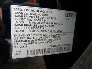 2019 Audi Q7 Premium Plus with VIN WA1LAAF75KD043730, listed as a Copart auction lot 85777394 with 66,785 mi miles and Salvage Title. Bid and sale history available at carsss.com. Image 15.