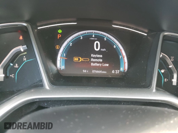 2019 Honda Civic Sedan EX with VIN 19XFC1F39KE210972, listed as a Copart auction lot 57703884 with 76,664 mi miles and Non Repairable. Bid and sale history available at carsss.com. Image 9.