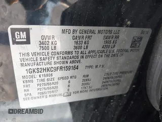 2015 GMC Yukon XL SLT with VIN 1GKS2HKC9FR159164, listed as a IAAI auction lot 41708822 with 136,730 mi miles. Bid and sale history available at carsss.com. Image 9.