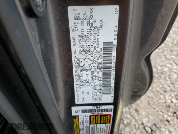 2012 Toyota Tacoma z VIN 5TFUU4EN0CX041841, wystawiony jako Copart lot #54304375 z przebiegiem 148 536 mil mil oraz Szkoda całkowita • Salvage title. Historia ofert i sprzedaży dostępna na DreamBid. Obrazek 13.
