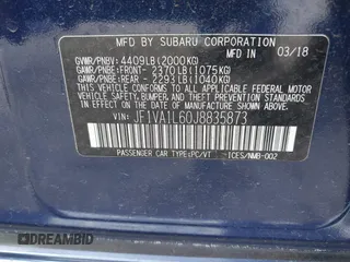 2018 Subaru WRX Limited with VIN JF1VA1L60J8835873, listed as a IAAI auction lot 42114196 with 74,076 mi miles and . Bid and sale history available at DreamBid. Image 9.