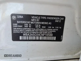 2012 BMW 3 Series 328i z VIN WBA3A5G54CNP16588, wystawiony jako Copart lot #52438505 z przebiegiem 185 499 mil mil oraz Szkoda całkowita • Salvage title. Historia ofert i sprzedaży dostępna na DreamBid. Obrazek 14.