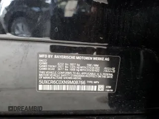 2022 BMW X5 xDrive40i with VIN 5UXCR6C0XN9M08766, listed as a Copart auction lot 51987215 with 30,997 mi miles and Salvage Title. Bid and sale history available at DreamBid. Image 13.