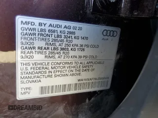 2020 Audi Q7 Prestige with VIN WA1VXAF78LD006406, listed as a Copart auction lot 42026085 with 83,208 mi miles and Clean title. Bid and sale history available at DreamBid. Image 13.