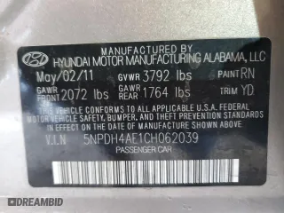 2012 Hyundai Elantra Limited with VIN 5NPDH4AE1CH062039, listed as a Copart auction lot 45920445 with 137,493 mi miles and Salvage Title. Bid and sale history available at carsss.com. Image 12.