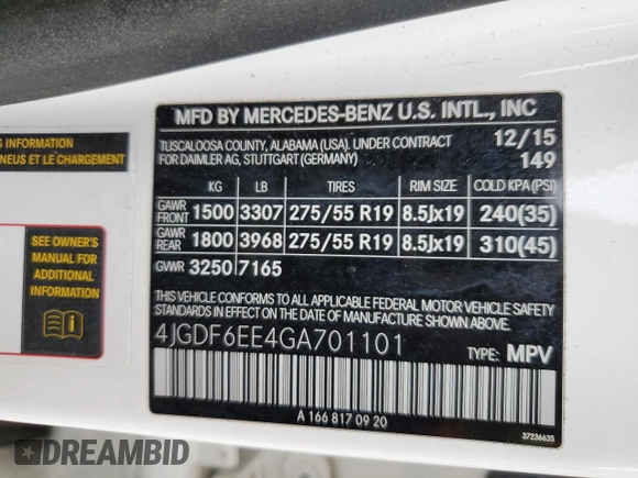 2016 Mercedes-Benz GL with VIN 4JGDF6EE4GA701101, listed as a Copart auction lot 71562044 with 126,771 mi miles and Salvage Title. Bid and sale history available at carsss.com. Image 13.