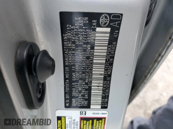 2013 Toyota Corolla L with VIN 2T1BU4EE2DC938098, listed as a Copart auction lot 41742095 with 161,402 mi miles and Salvage Title. Bid and sale history available at carsss.com. Image 12.