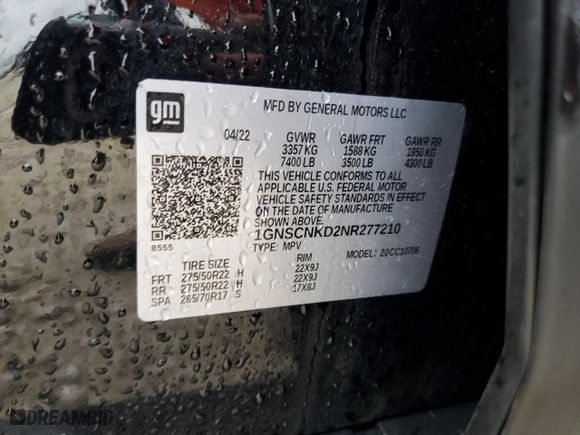 2022 Chevrolet Tahoe LT with VIN 1GNSCNKD2NR277210, listed as a Copart auction lot 83639034 with 42,161 mi miles and Salvage Title. Bid and sale history available at carsss.com. Image 13.