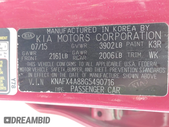 2016 Kia Forte EX z VIN KNAFX4A88G5490716, wystawiony jako IAAI lot #42017118 z przebiegiem 95 681 mil mil oraz . Historia ofert i sprzedaży dostępna na DreamBid. Obrazek 9.