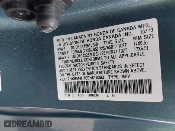 2014 Honda CR-V EX-L with VIN 2HKRM4H70EH618093, listed as a IAAI auction lot 41864840 with 23,065 mi miles. Bid and sale history available at carsss.com. Image 9.