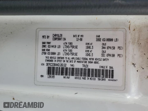 1999 Dodge Ram 2500 with VIN 3B7KC2364XG126122, listed as a Copart auction lot 80802084 with 271,918 mi miles and Salvage Title. Bid and sale history available at carsss.com. Image 12.