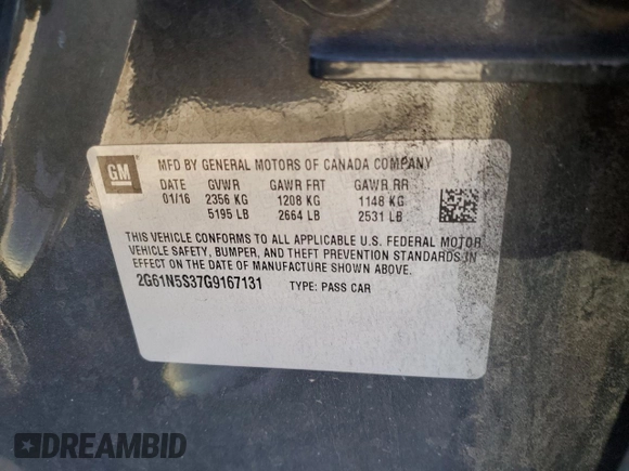 2016 Cadillac XTS Luxury Collection with VIN 2G61N5S37G9167131, listed as a Copart auction lot 49118605 with 144,796 mi miles and Salvage Title. Bid and sale history available at carsss.com. Image 14.