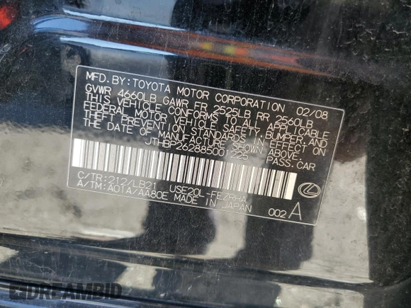 2008 Lexus IS F F z VIN JTHBP262885001225, wystawiony jako Copart lot #89143875 z przebiegiem 169 477 mil mil oraz Szkoda całkowita • Salvage title. Historia ofert i sprzedaży dostępna na DreamBid. Obrazek 13.