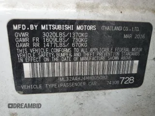 2017 Mitsubishi Mirage SE z VIN ML32A4HJ4HH005082, wystawiony jako Copart lot #56190445 z przebiegiem 114 177 mil mil oraz Szkoda całkowita • Salvage title. Historia ofert i sprzedaży dostępna na DreamBid. Obrazek 13.