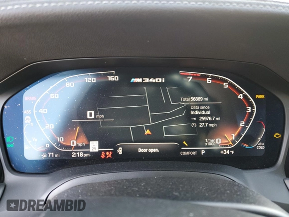 2020 BMW 3 Series M340i xDrive with VIN WBA5U9C02LFH17348, listed as a Copart auction lot 45452545 with 56,869 mi miles and Salvage Title. Bid and sale history available at DreamBid. Image 9.