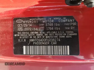 2015 Hyundai Veloster with VIN KMHTC6AD0FU238274, listed as a Copart auction lot 65181205 with 143,112 mi miles and Clean title. Bid and sale history available at DreamBid. Image 12.