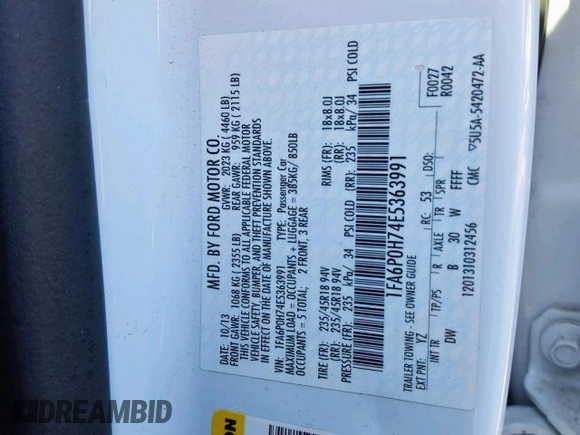 2014 Ford Fusion SE with VIN 1FA6P0H74E5363991, listed as a Copart auction lot 49031171 with 115,005 mi miles and Non Repairable. Bid and sale history available at carsss.com. Image 10.