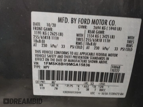 2021 Ford Explorer with VIN 1FMSK8BH9MGA15836, listed as a Copart auction lot 89167255 with 112,345 mi miles and Salvage Title. Bid and sale history available at carsss.com. Image 15.