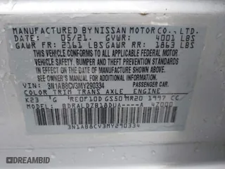 2021 Nissan Sentra SV with VIN 3N1AB8CV3MY290334, listed as a IAAI auction lot 41099830 with 56,689 mi miles. Bid and sale history available at carsss.com. Image 9.