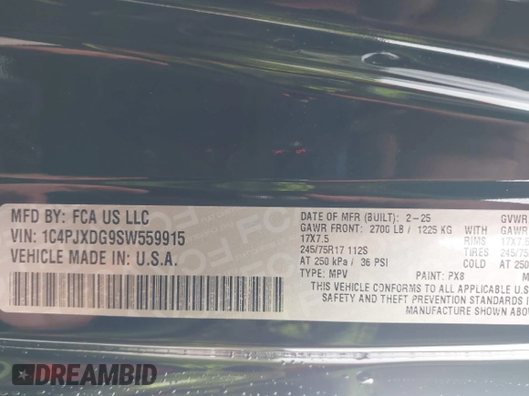 2025 Jeep Wrangler Sport S with VIN 1C4PJXDG9SW559915, listed as a IAAI auction lot 42653116 with 1,730 mi miles and . Bid and sale history available at DreamBid. Image 9.