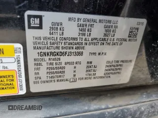 2015 Chevrolet Traverse LT with VIN 1GNKRGKD6FJ313068, listed as a Copart auction lot 57554715 with 211,207 mi miles and Salvage title. Bid and sale history available at DreamBid. Image 13.