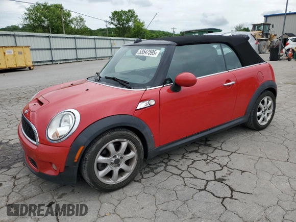 2010 MINI Convertible S with VIN WMWMS3C50ATY08821, listed as a Copart auction lot 53547595 with 54,438 mi miles and Salvage title. Bid and sale history available at DreamBid. Image 1.