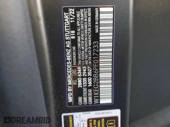 2023 Mercedes-Benz EQE with VIN W1KEG2BB6PF017233, listed as a Copart auction lot 49458415 with 11,636 mi miles and Salvage Title. Bid and sale history available at carsss.com. Image 12.