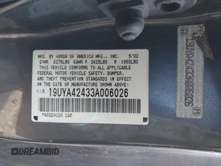 2003 Acura CL with VIN 19UYA42433A006026, listed as a IAAI auction lot 41841619 with 141,281 mi miles. Bid and sale history available at carsss.com. Image 9.