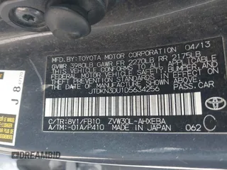 2013 Toyota Prius One with VIN JTDKN3DU1D5634256, listed as a IAAI auction lot 41695971 with 251,165 mi miles. Bid and sale history available at carsss.com. Image 9.