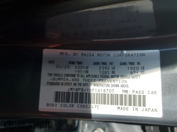2023 Mazda 3 2.5 Turbo with VIN JM1BPBJY6P1618707, listed as a Copart auction lot 64999854 with 1,671 mi miles and Salvage title. Bid and sale history available at DreamBid. Image 13.