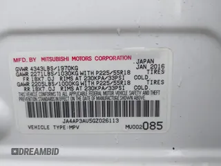 2016 Mitsubishi Outlander Sport 2.0 ES with VIN JA4AP3AU5GZ026113, listed as a IAAI auction lot 41893209 with 66,807 mi miles. Bid and sale history available at carsss.com. Image 9.