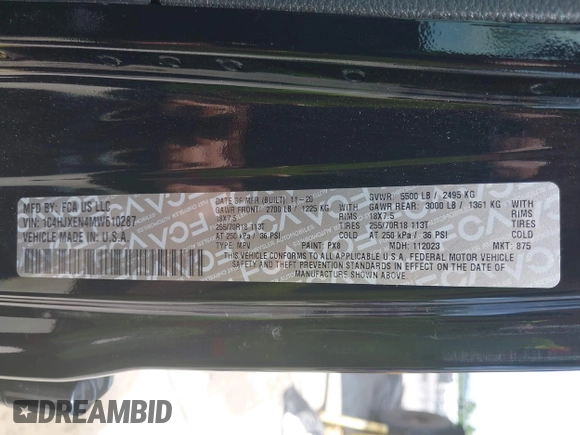 2021 Jeep Wrangler Unlimited Sahara with VIN 1C4HJXEN4MW610287, listed as a IAAI auction lot 42538525 with 24,861 mi miles and . Bid and sale history available at DreamBid. Image 9.