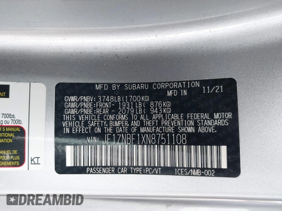 2022 Toyota 86 Premium с VIN JF1ZNBF1XN8751108, выставлен на аукционе IAAI как лот 40700214 с пробегом 33 033 миль миль и . История ставок и продаж доступна на DreamBid. Изображение 9.