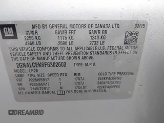 2015 Chevrolet Equinox LT with VIN 2GNALCEK6F6302603, listed as a IAAI auction lot 41978434 with 185,059 mi miles. Bid and sale history available at carsss.com. Image 9.