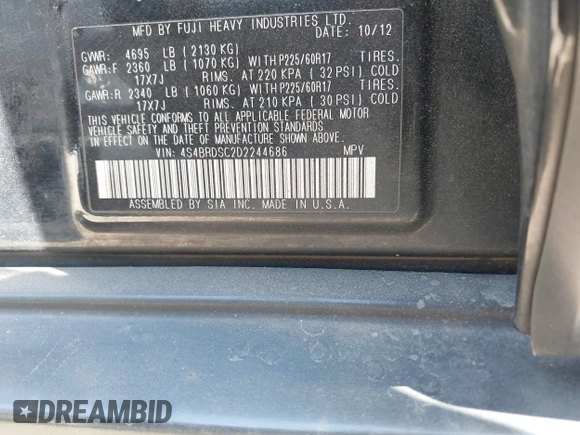 2013 Subaru Outback Limited with VIN 4S4BRDSC2D2244686, listed as a IAAI auction lot 42302815 with 295,123 mi miles and . Bid and sale history available at DreamBid. Image 9.