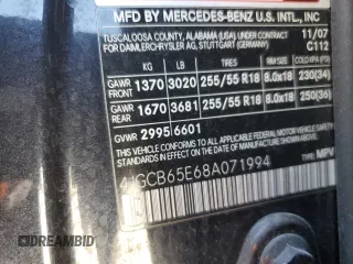 2008 Mercedes-Benz R 3.5L with VIN 4JGCB65E68A071994, listed as a Copart auction lot 75475864 with 147,510 mi miles and Salvage Title. Bid and sale history available at carsss.com. Image 13.