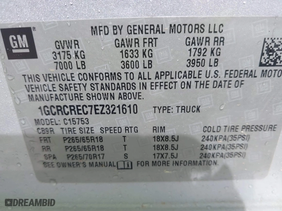 2014 Chevrolet Silverado 1500 LT with VIN 1GCRCREC7EZ321610, listed as a IAAI auction lot 41754959 with 203,264 mi miles. Bid and sale history available at carsss.com. Image 9.
