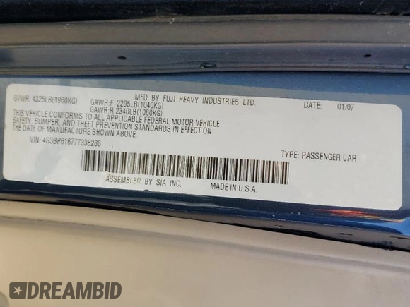 2007 Subaru Legacy Special z VIN 4S3BP616777336286, wystawiony jako Copart lot #47608685 z przebiegiem 168 716 mil mil oraz Szkoda całkowita • Salvage title. Historia ofert i sprzedaży dostępna na DreamBid. Obrazek 14.