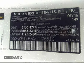 2016 Mercedes-Benz C 300 Luxury with VIN 55SWF4KB6GU176513, listed as a IAAI auction lot 33976381 with 48,695 mi miles and . Bid and sale history available at DreamBid. Image 9.