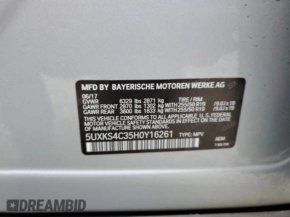 2017 BMW X5 xDrive35d with VIN 5UXKS4C35H0Y16261, listed as a Copart auction lot 48202995 with 166,015 mi miles and Salvage Title. Bid and sale history available at carsss.com. Image 13.