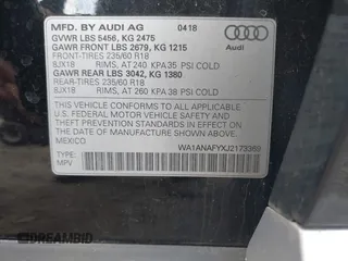 2018 Audi Q5 Premium with VIN WA1ANAFYXJ2173369, listed as a IAAI auction lot 41718714 with 60,578 mi miles and . Bid and sale history available at DreamBid. Image 9.