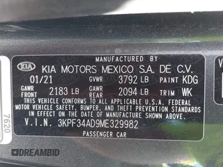 2021 Kia Forte GT-Line with VIN 3KPF34AD9ME329982, listed as a IAAI auction lot 41974225 with 65,197 mi miles. Bid and sale history available at carsss.com. Image 9.
