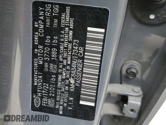 2022 Hyundai Venue SEL with VIN KMHRC8A34NU173473, listed as a Copart auction lot 44974405 with 15,518 mi miles and Salvage Title. Bid and sale history available at DreamBid. Image 14.