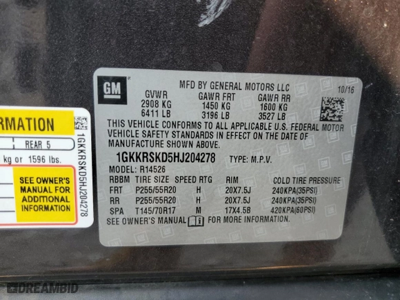2017 GMC Acadia Limited Limited with VIN 1GKKRSKD5HJ204278, listed as a Copart auction lot 61700584 with 153,546 mi miles and Salvage Title. Bid and sale history available at carsss.com. Image 14.