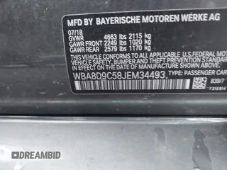 2018 BMW 3 Series 330i xDrive with VIN WBA8D9C58JEM34493, listed as a IAAI auction lot 42309425 with 58,868 mi miles and . Bid and sale history available at DreamBid. Image 9.