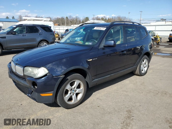 2007 BMW X3 3.0si with VIN WBXPC93417WF06801, listed as a Copart auction lot 50494215 with 160,283 mi miles and Salvage Title. Bid and sale history available at carsss.com. Image 1.