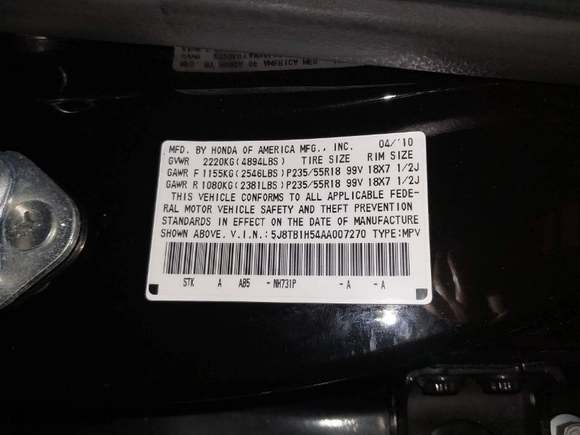 2010 Acura RDX Tech Pkg with VIN 5J8TB1H54AA007270, listed as a IAAI auction lot 41070953 with 82,108 mi miles. Bid and sale history available at carsss.com. Image 9.